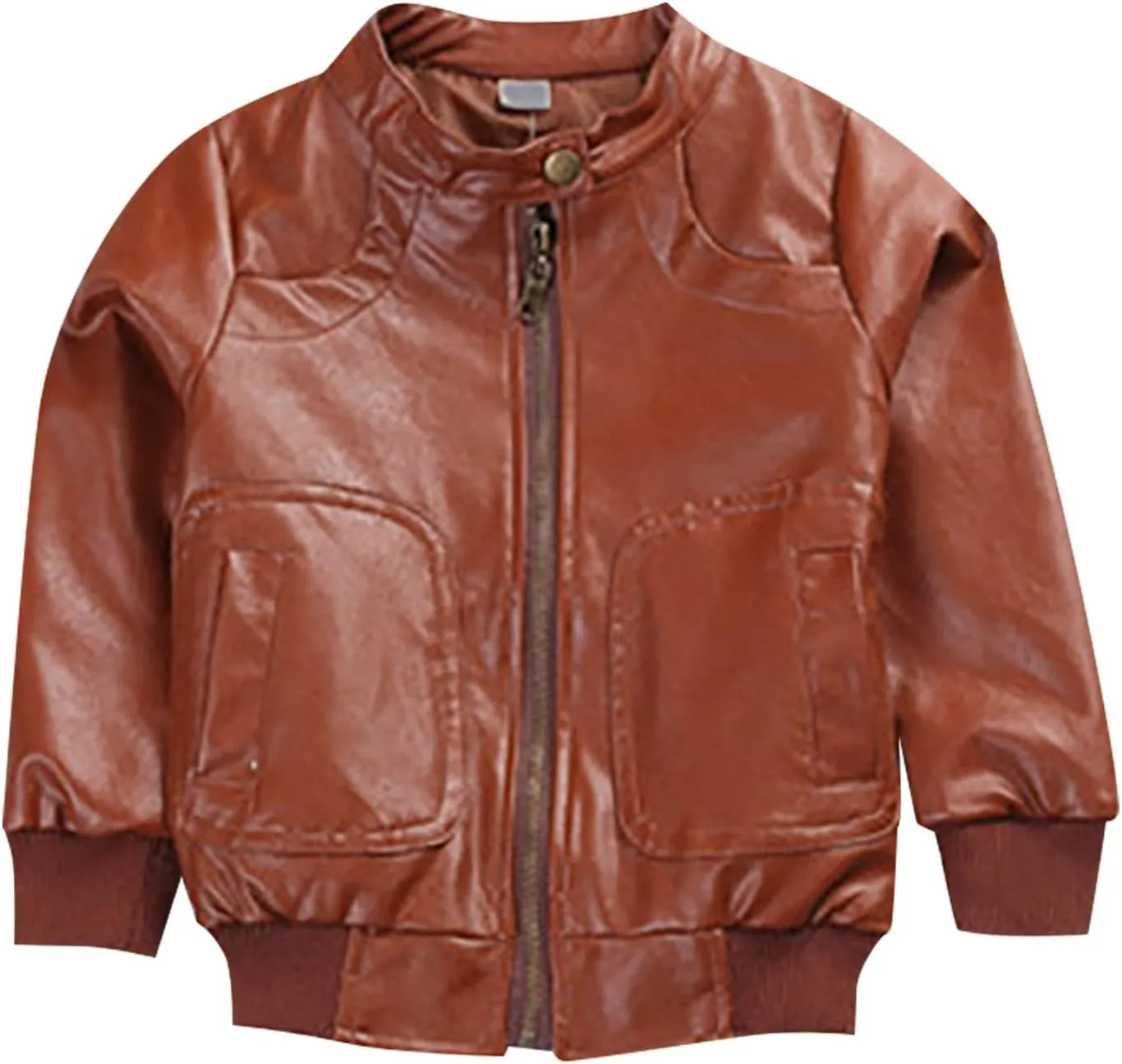 3-12Years Boy's Trendy Stand-Collar PU Leather Spring Moto Jacket Kids Zipper Fall Coats Outerwear