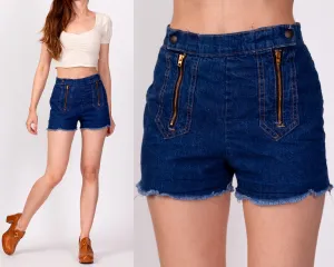 70s Zippered Dark Wash Jean Shorts - Petite Extra Small, 24"