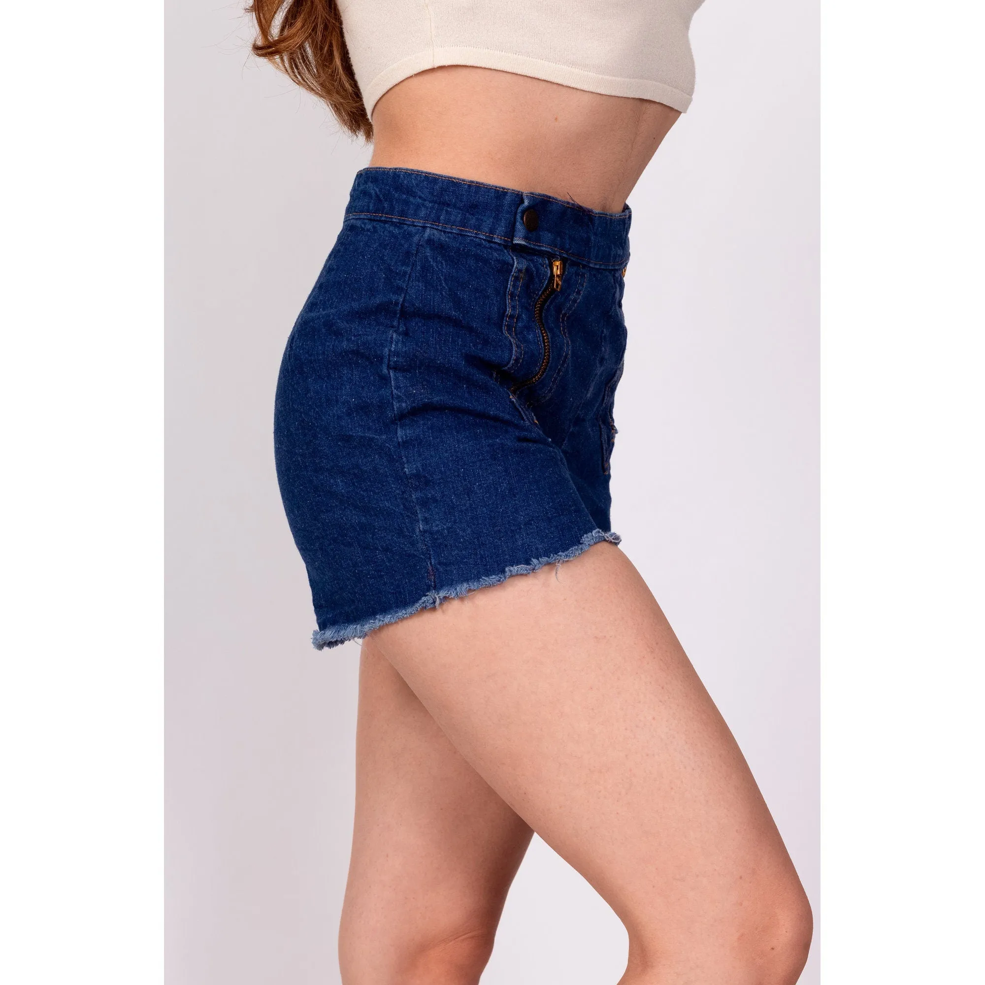 70s Zippered Dark Wash Jean Shorts - Petite Extra Small, 24"