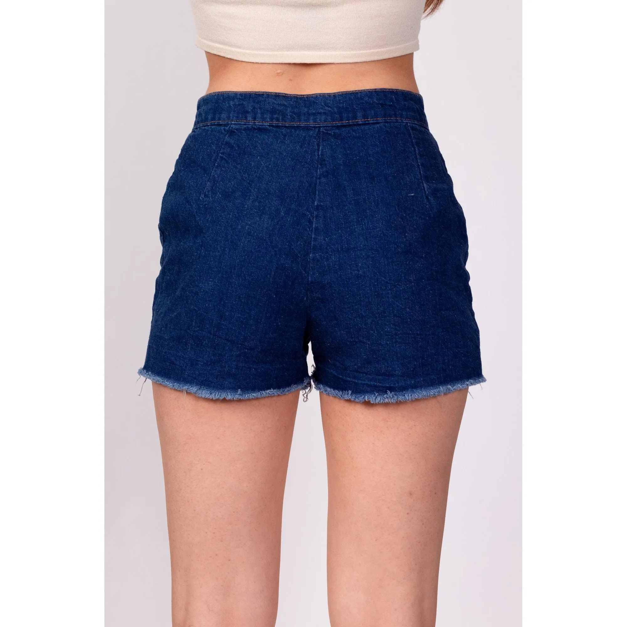 70s Zippered Dark Wash Jean Shorts - Petite Extra Small, 24"