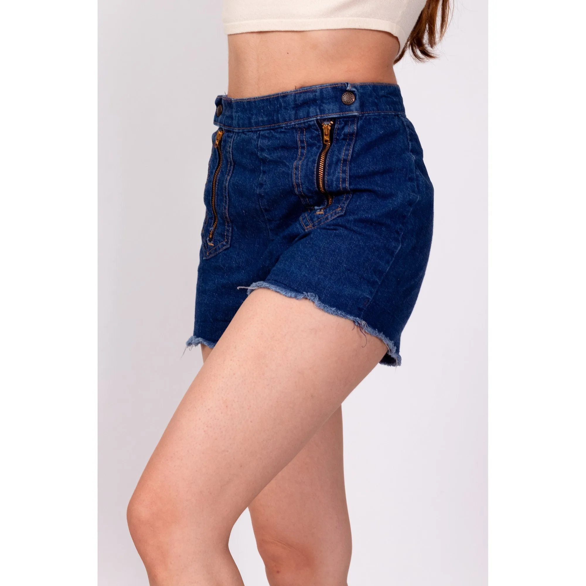 70s Zippered Dark Wash Jean Shorts - Petite Extra Small, 24"