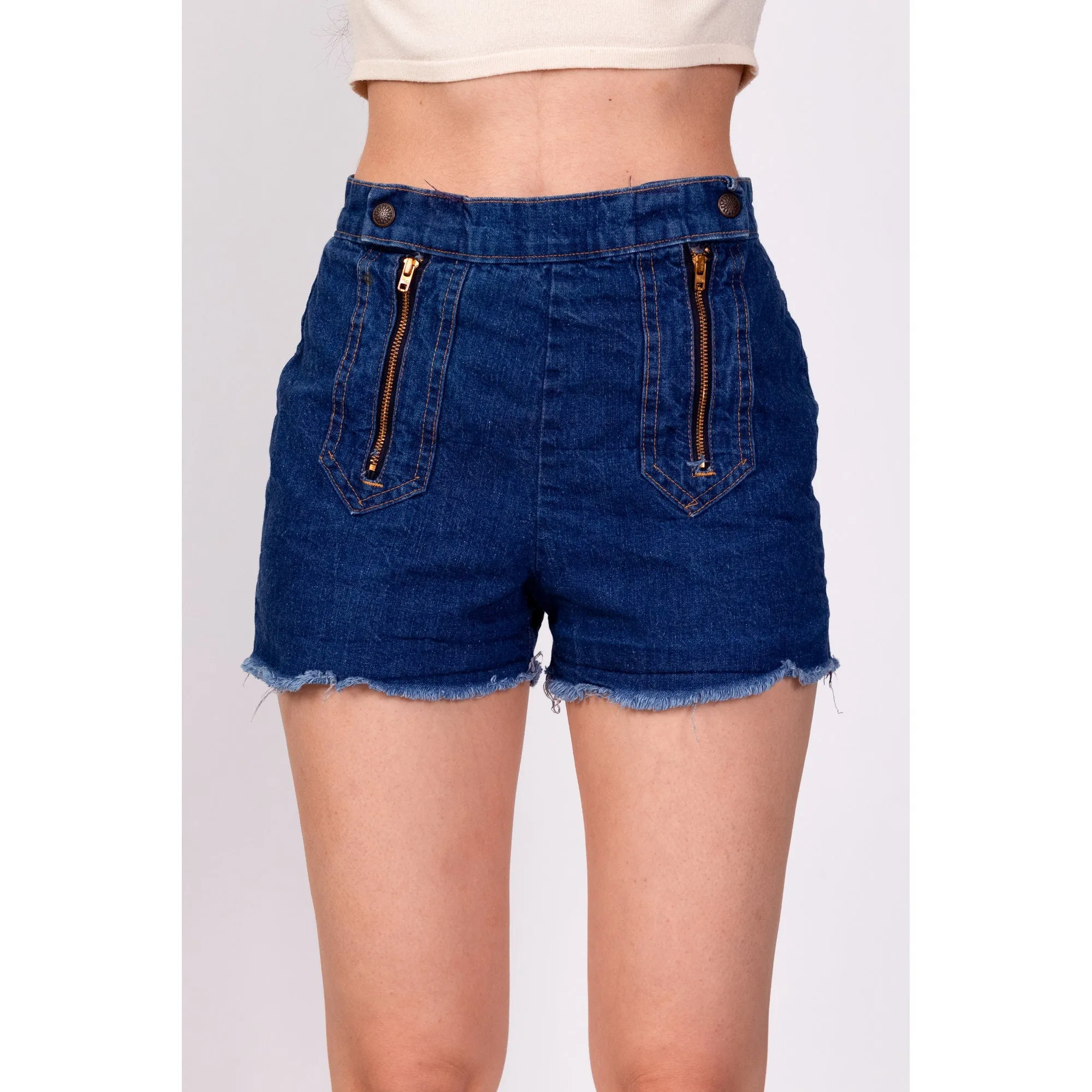 70s Zippered Dark Wash Jean Shorts - Petite Extra Small, 24"