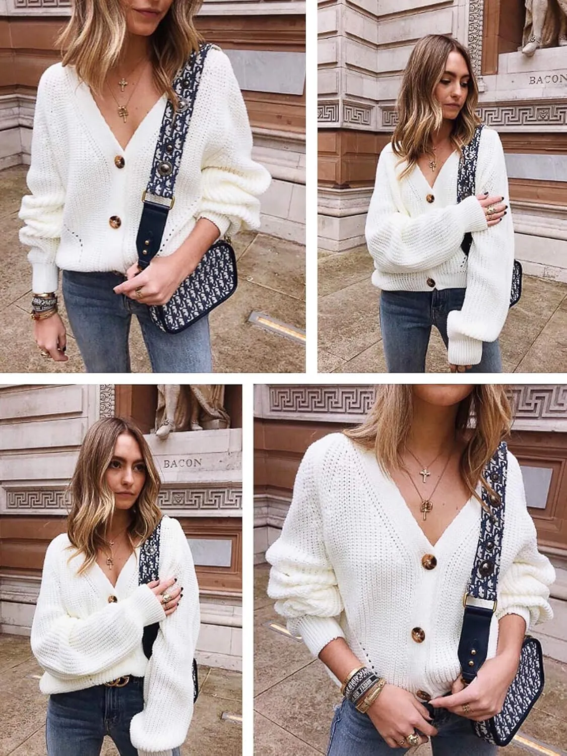 Angashion Women's V Neck Button Down Long Sleeve Cable Knit Cardigan Sweaters Outerwear Tops