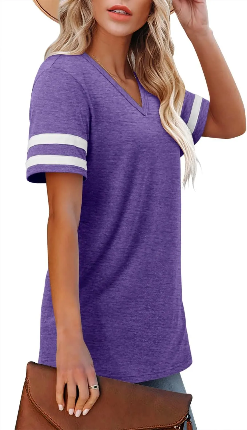 Angerella Casual Summer Tops for Women V Neck T Shirts Short Sleeve Tunic Tops Loose Fit