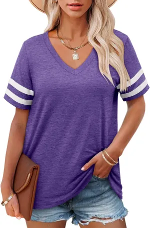 Angerella Casual Summer Tops for Women V Neck T Shirts Short Sleeve Tunic Tops Loose Fit