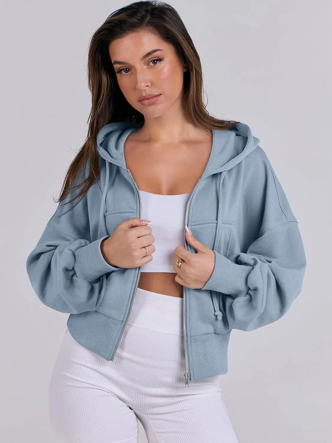ANRABESS Women's Zip Up Hoodies Cropped Sweatshirts Casual Zip Jackets 2025 Fashion Trendy Spring Summer Outfits