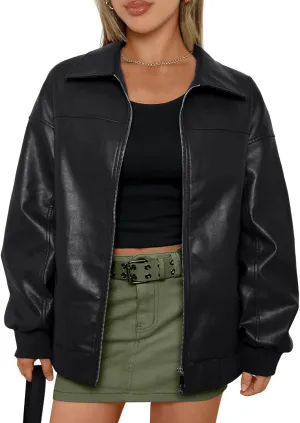 AUTOMET Womens Oversized Leather Jackets Zip Up Coats Faux Motorcycle Bomber Outfits Fall Trendy Fashion Winter Clothes 2025