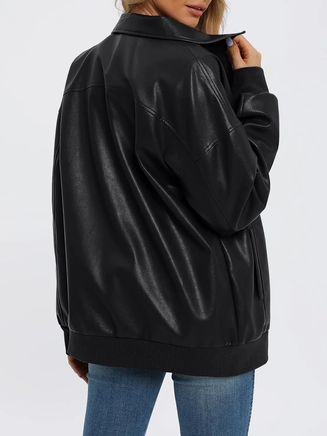 AUTOMET Womens Oversized Leather Jackets Zip Up Coats Faux Motorcycle Bomber Outfits Fall Trendy Fashion Winter Clothes 2025
