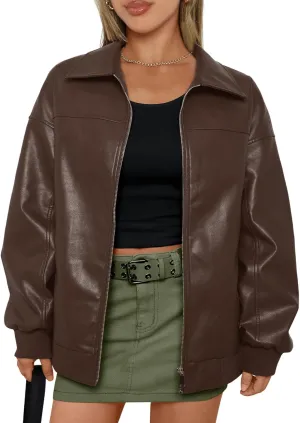 AUTOMET Womens Oversized Leather Jackets Zip Up Coats Faux Motorcycle Bomber Outfits Fall Trendy Fashion Winter Clothes 2025