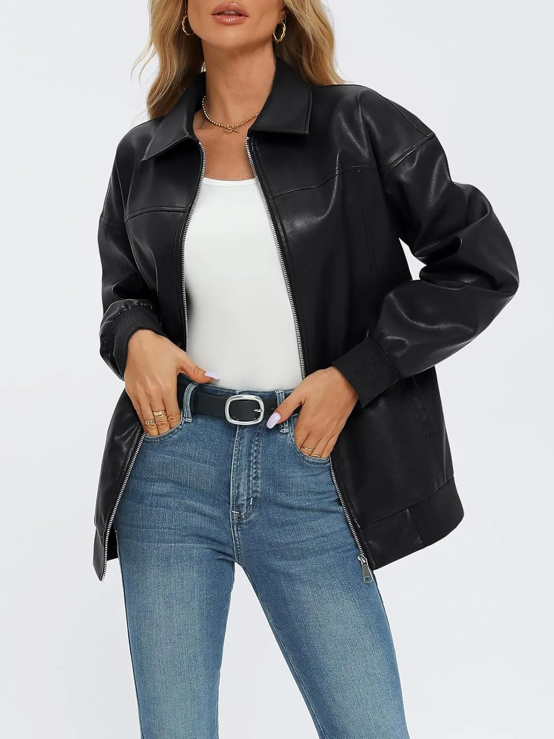 AUTOMET Womens Oversized Leather Jackets Zip Up Coats Faux Motorcycle Bomber Outfits Fall Trendy Fashion Winter Clothes 2025