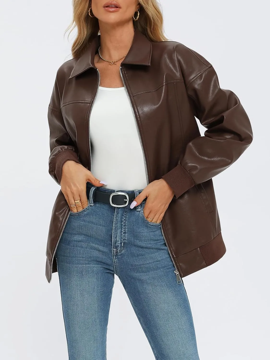 AUTOMET Womens Oversized Leather Jackets Zip Up Coats Faux Motorcycle Bomber Outfits Fall Trendy Fashion Winter Clothes 2025