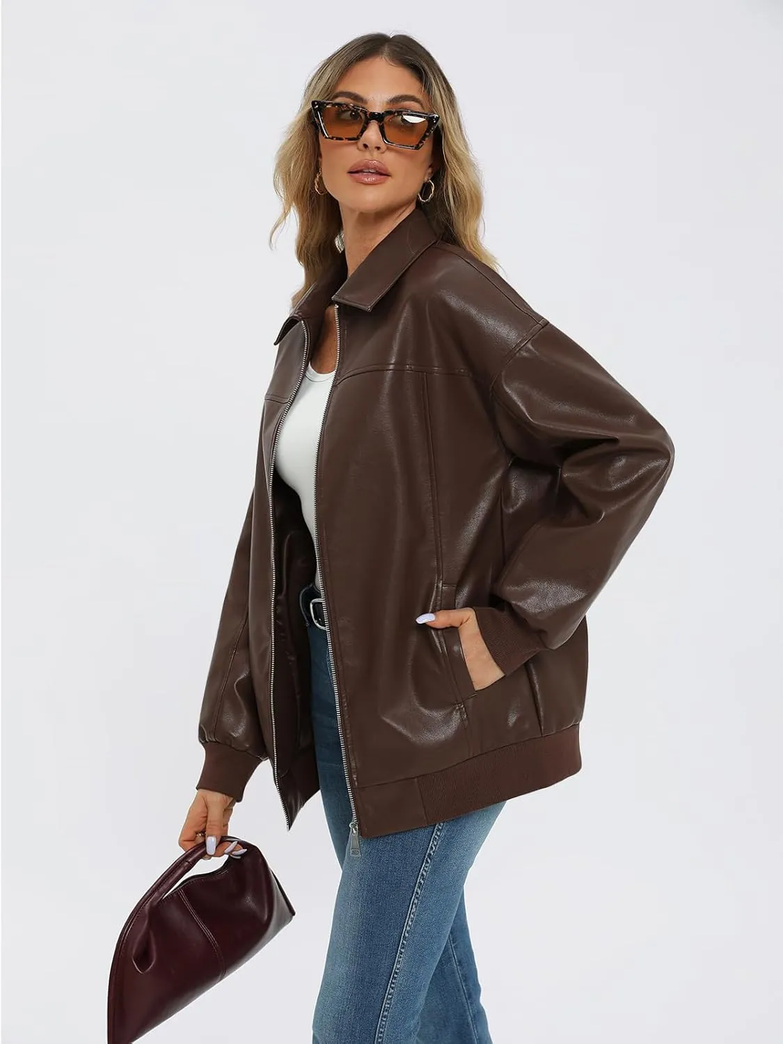 AUTOMET Womens Oversized Leather Jackets Zip Up Coats Faux Motorcycle Bomber Outfits Fall Trendy Fashion Winter Clothes 2025