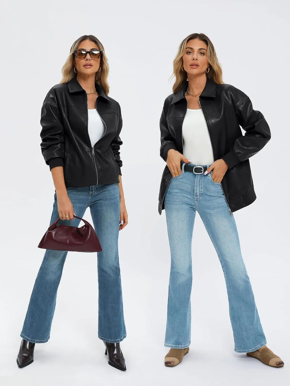 AUTOMET Womens Oversized Leather Jackets Zip Up Coats Faux Motorcycle Bomber Outfits Fall Trendy Fashion Winter Clothes 2025