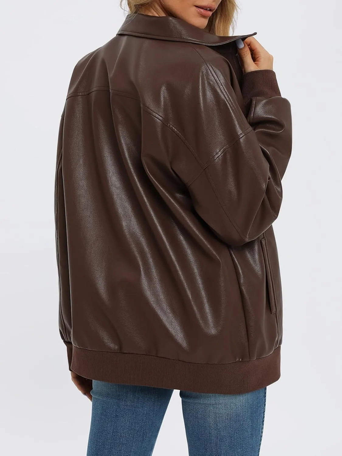 AUTOMET Womens Oversized Leather Jackets Zip Up Coats Faux Motorcycle Bomber Outfits Fall Trendy Fashion Winter Clothes 2025