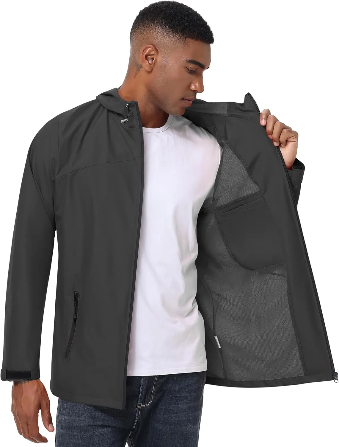 Avoogue Mens Waterproof Lightweight Rain Jacket Breathable Active Outdoor Hooded Raincoat Casual Trendy Jackets Work Jacket