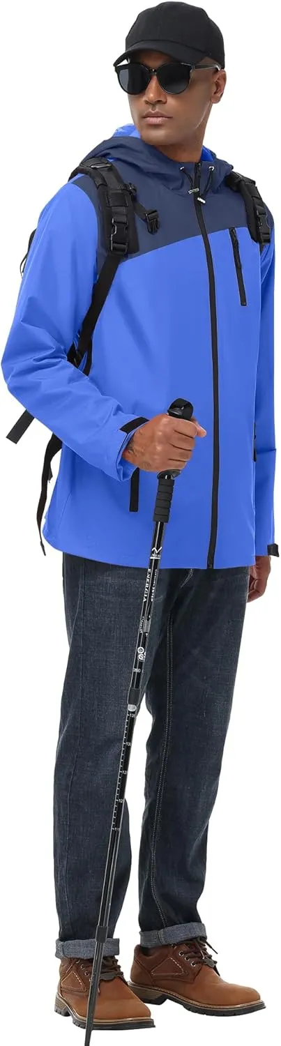 Avoogue Mens Waterproof Lightweight Rain Jacket Breathable Active Outdoor Hooded Raincoat Casual Trendy Jackets Work Jacket