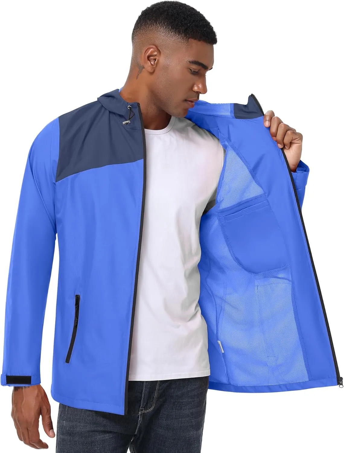 Avoogue Mens Waterproof Lightweight Rain Jacket Breathable Active Outdoor Hooded Raincoat Casual Trendy Jackets Work Jacket