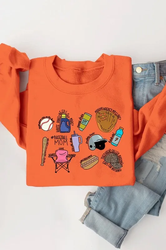 Baseball Mom Essentials Graphic Fleece Sweatshirts
