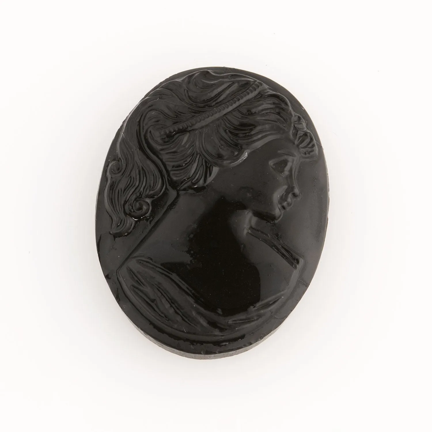 Black Cameo Cabochon, matte glass. West Germany 25x18mm. Pkg of 1. b5-478