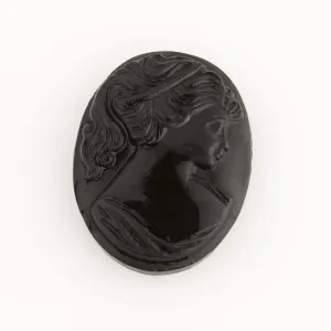 Black Cameo Cabochon, matte glass. West Germany 25x18mm. Pkg of 1. b5-478