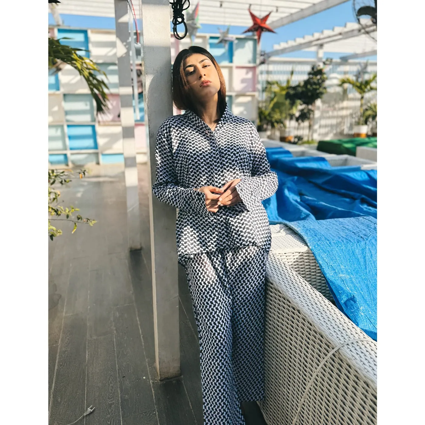Black Patterned Matching Set