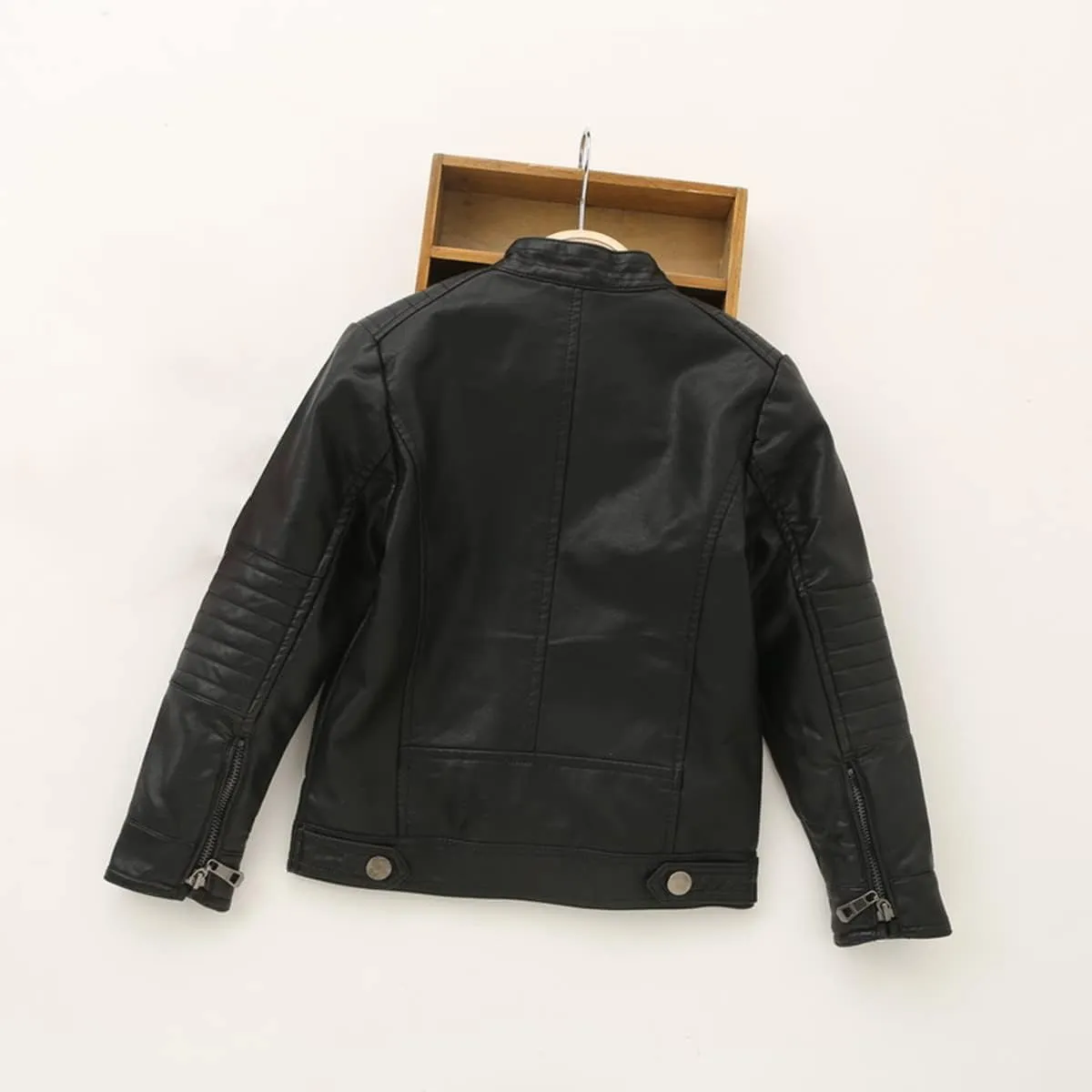 Boys Stand Collar Leather Jackets Kids Spring Faux Leather Motorcycle Coats for 3-12Years