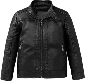 Boys Stand Collar Leather Jackets Kids Spring Faux Leather Motorcycle Coats for 3-12Years