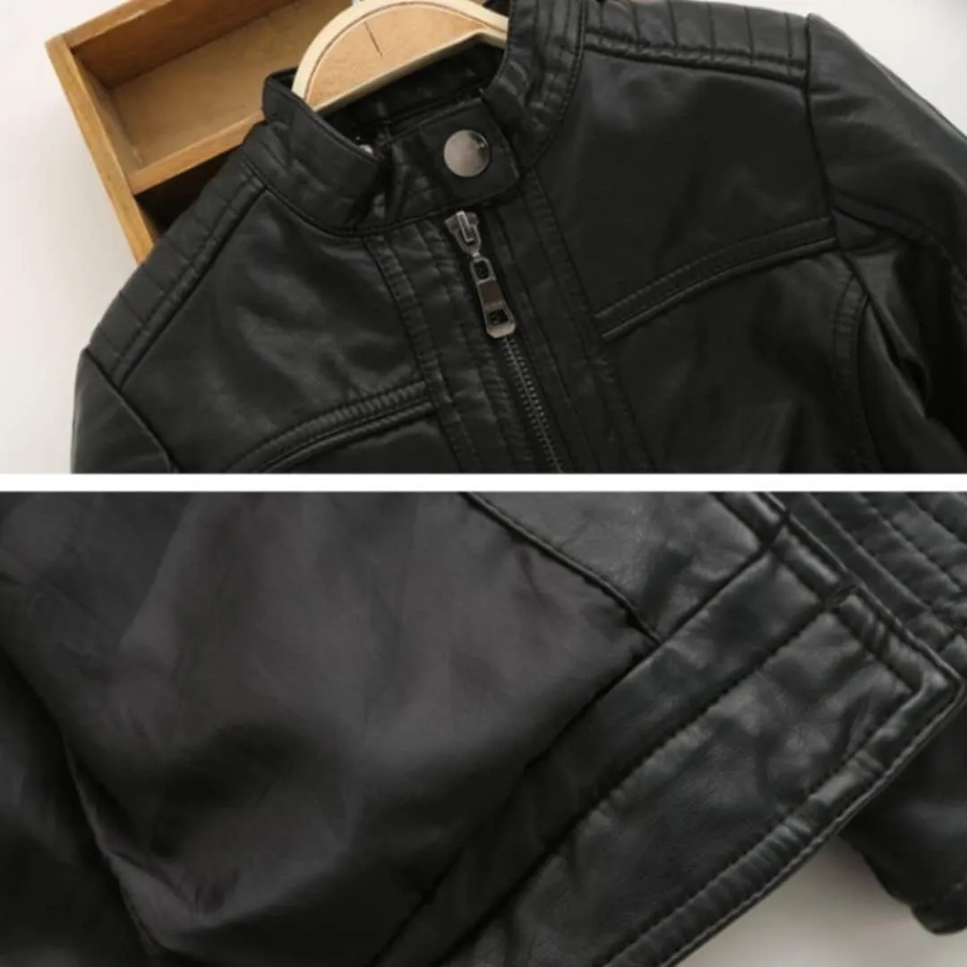 Boys Stand Collar Leather Jackets Kids Spring Faux Leather Motorcycle Coats for 3-12Years