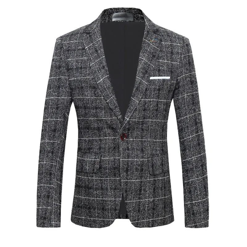 BRADLEY Men's Fashion Premium Quality Navy Blue Black Gray & Khaki Brown Plaid Style Blazer Suit Jacket
