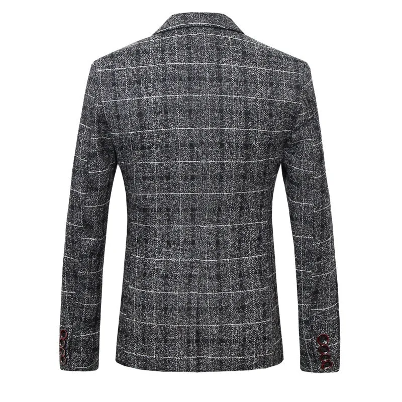 BRADLEY Men's Fashion Premium Quality Navy Blue Black Gray & Khaki Brown Plaid Style Blazer Suit Jacket