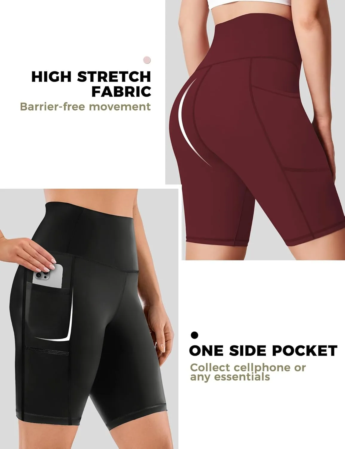 Buauty 2/3 Pack Biker Shorts Women Tummy Control with Pocket 8" High Waisted Yoga Running Workout Spandex Compression Shorts