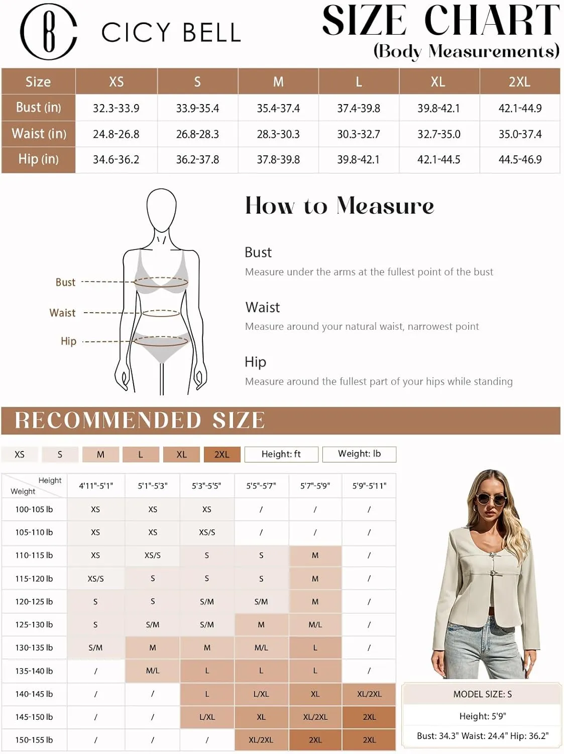 Cicy Bell Womens Cropped Blazer Jacket Long Sleeve Work Trendy Casual Tops Double Buckle Collarless Jackets