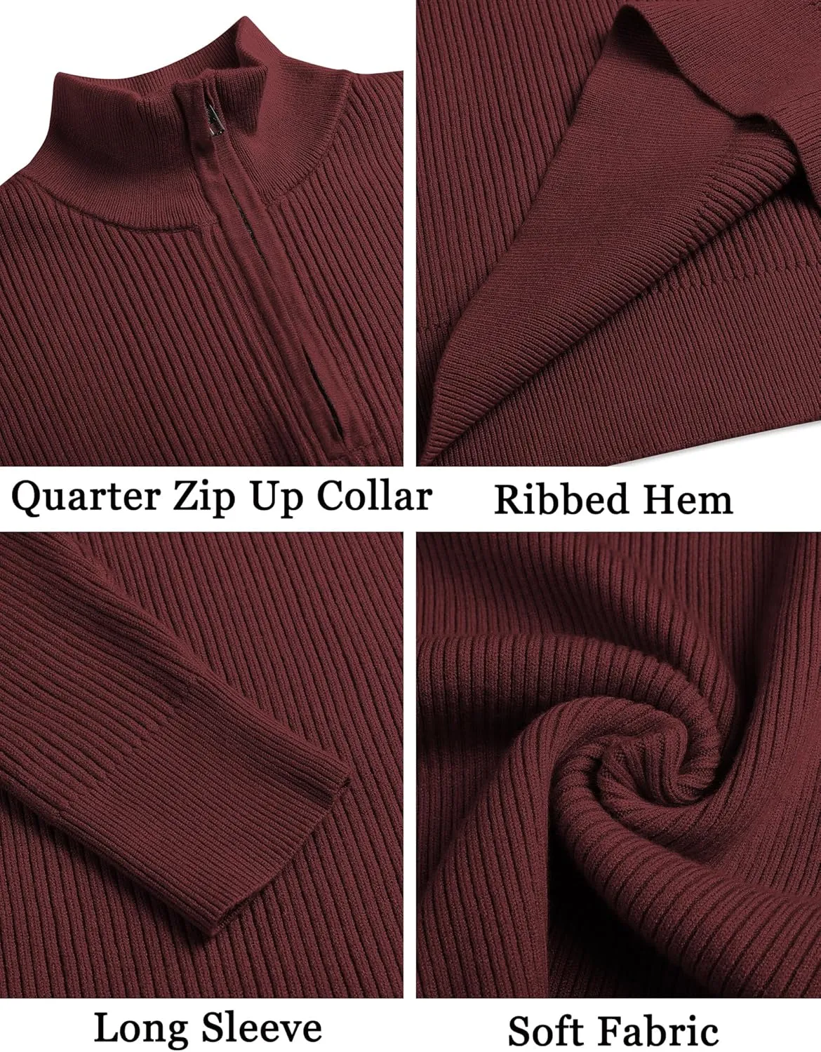 COOFANDY Men's Quarter Zip Sweaters Slim Fit Mock Neck Pullover Sweater Lightweight Knitted Polo Sweaters