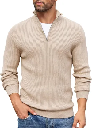COOFANDY Men's Quarter Zip Sweaters Slim Fit Mock Neck Pullover Sweater Lightweight Knitted Polo Sweaters