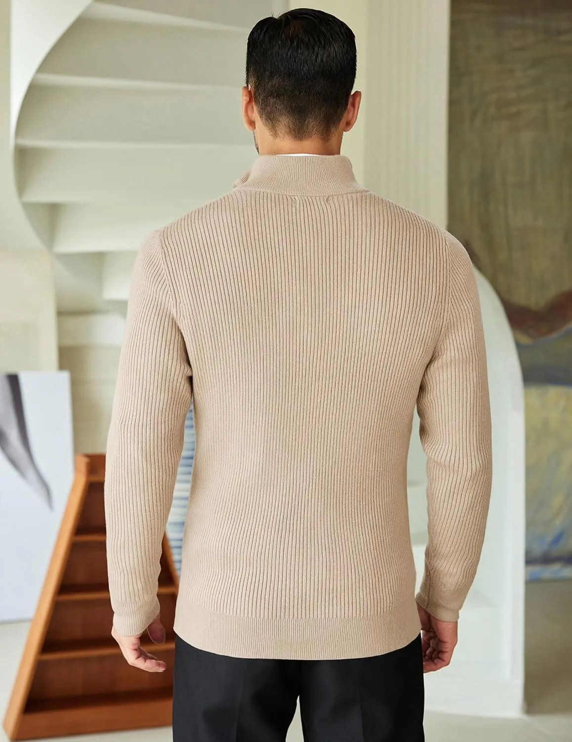 COOFANDY Men's Quarter Zip Sweaters Slim Fit Mock Neck Pullover Sweater Lightweight Knitted Polo Sweaters