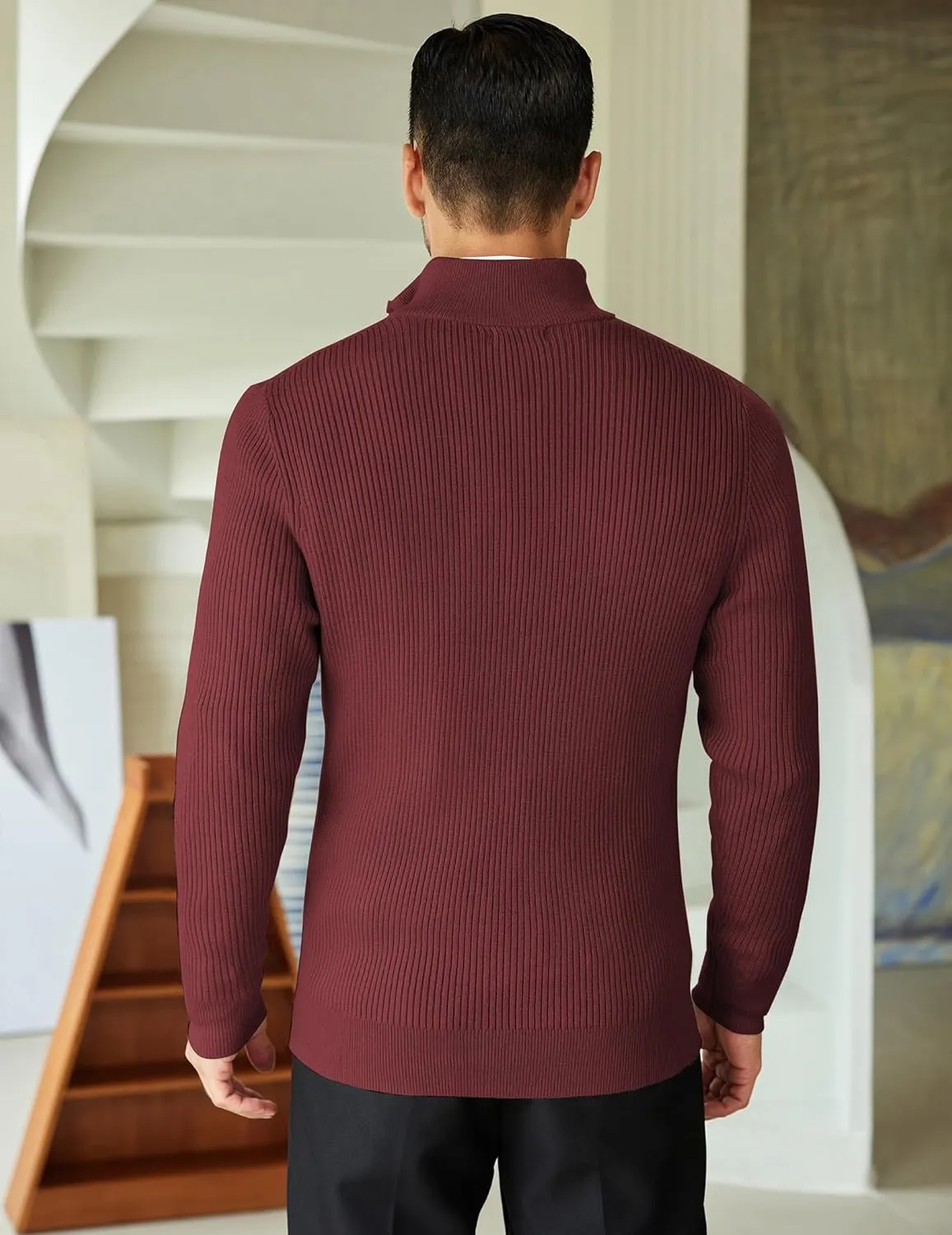 COOFANDY Men's Quarter Zip Sweaters Slim Fit Mock Neck Pullover Sweater Lightweight Knitted Polo Sweaters