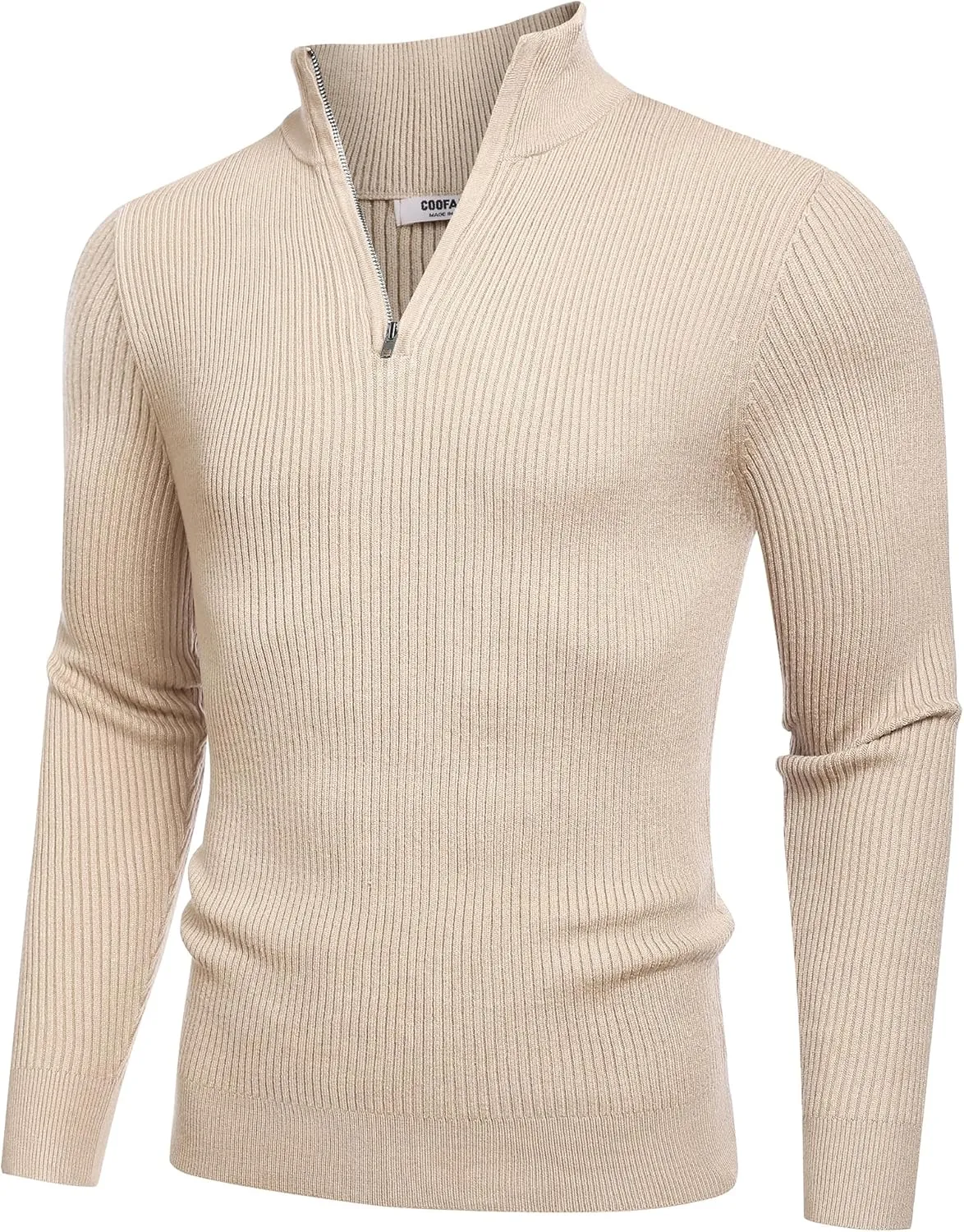 COOFANDY Men's Quarter Zip Sweaters Slim Fit Mock Neck Pullover Sweater Lightweight Knitted Polo Sweaters
