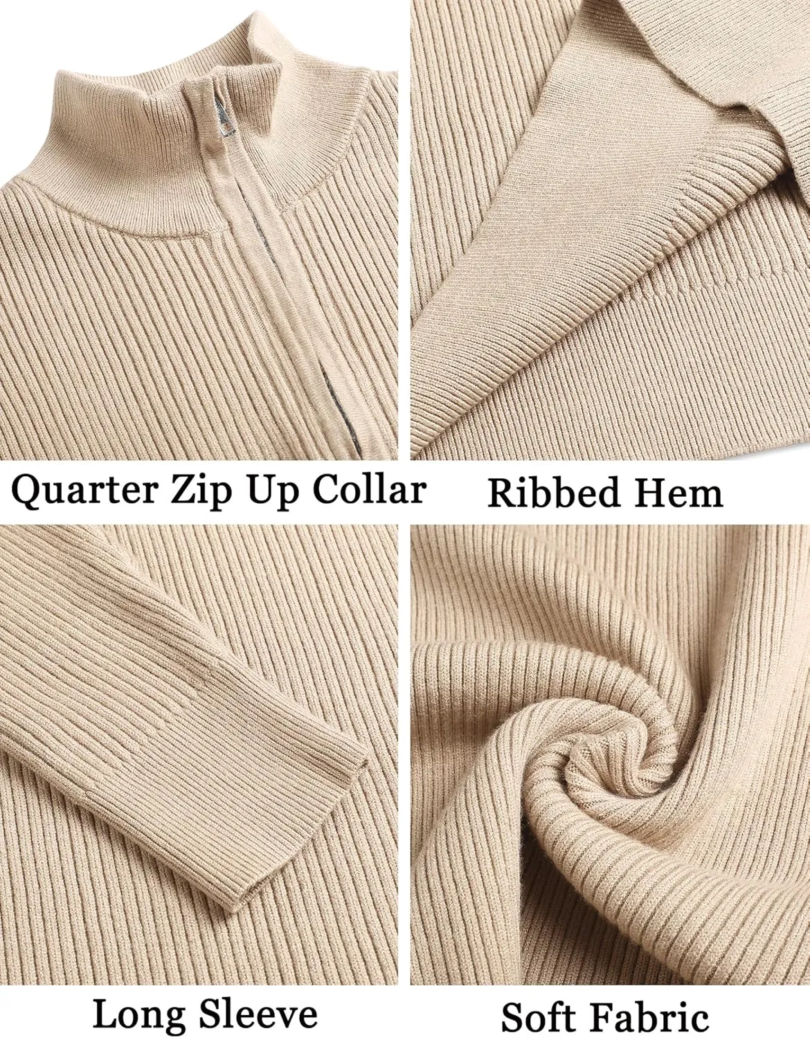 COOFANDY Men's Quarter Zip Sweaters Slim Fit Mock Neck Pullover Sweater Lightweight Knitted Polo Sweaters