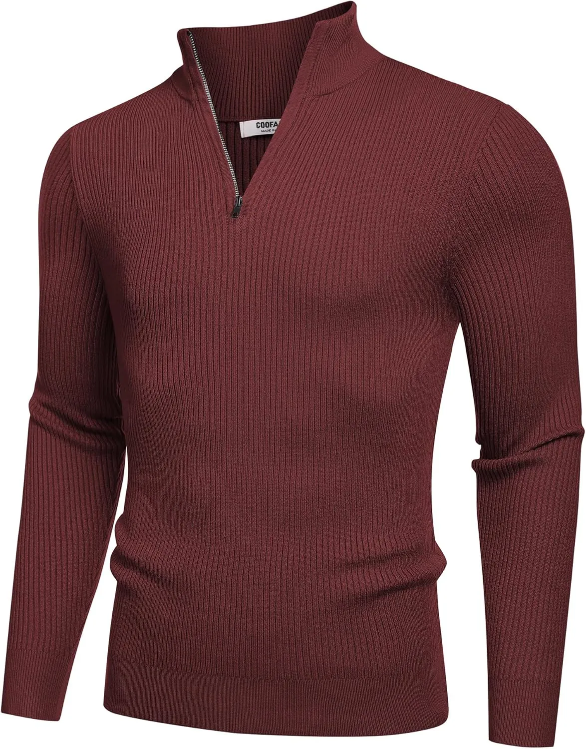 COOFANDY Men's Quarter Zip Sweaters Slim Fit Mock Neck Pullover Sweater Lightweight Knitted Polo Sweaters