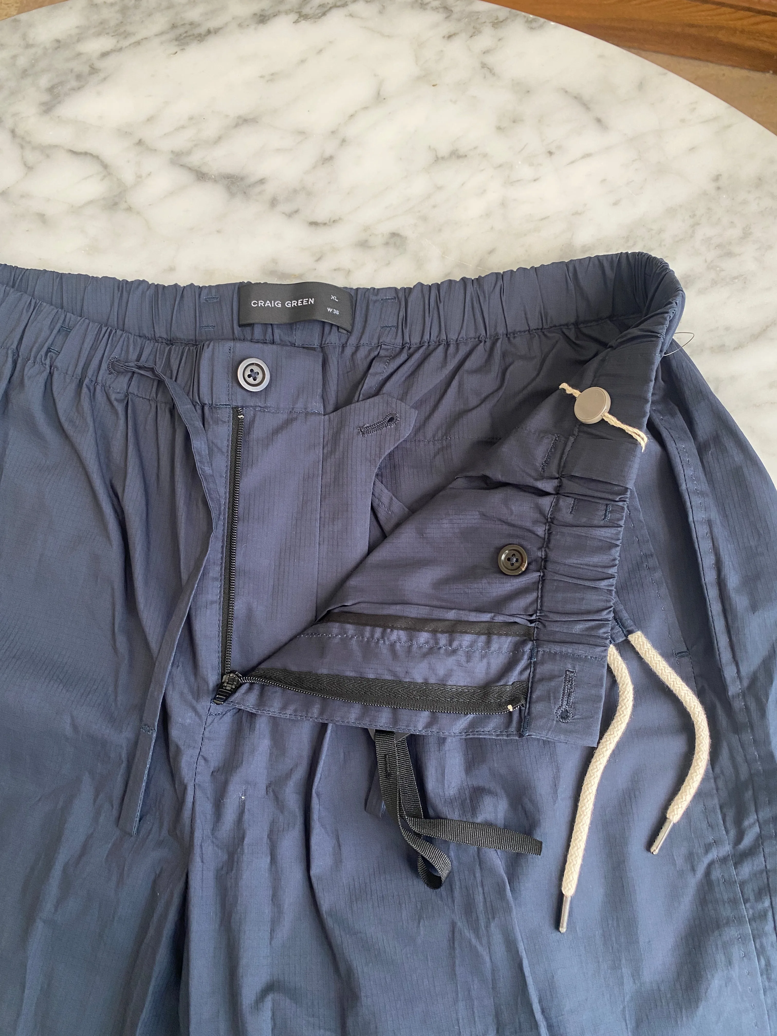 Craig Green - Navy Blue Lace Detail Ripstop Pants