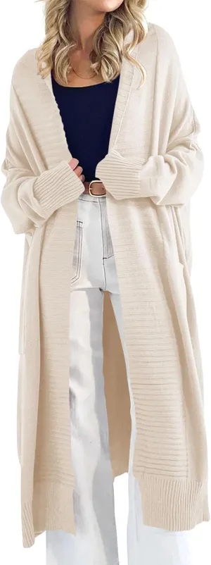 Danedvi Womens Long Cardigan Sweaters 2024 Fall Chunky Knit Oversized Slouchy Open Front Warm Coats with Pockets