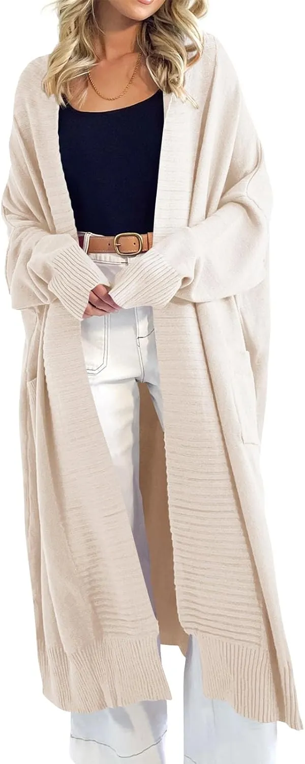 Danedvi Womens Long Cardigan Sweaters 2024 Fall Chunky Knit Oversized Slouchy Open Front Warm Coats with Pockets