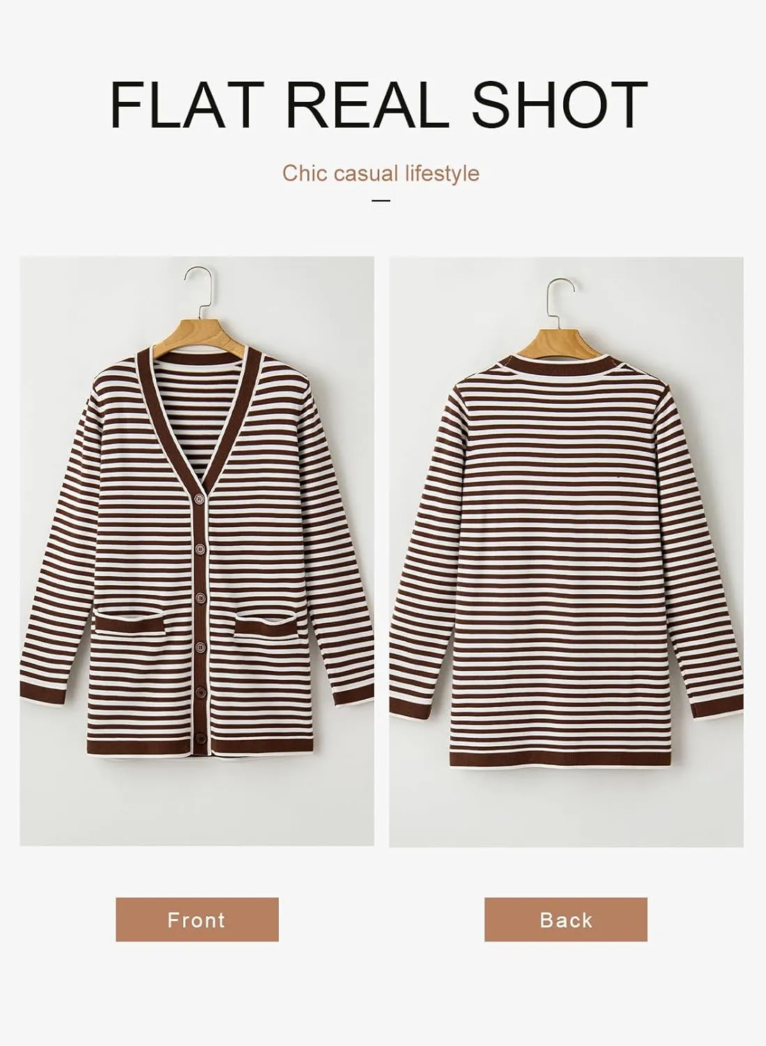 Dokotoo Cardigan Sweaters for Women Striped Fall Outfit Open Front Button Down Womens Cardigan with Pockets