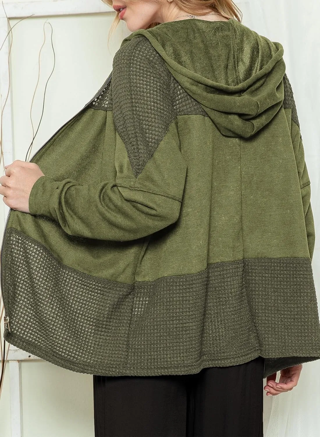 Dokotoo Waffle Knit Hoodies for Womens Zip Up Fall Outfits 2024 Drawstring Casual Oversized Jackets