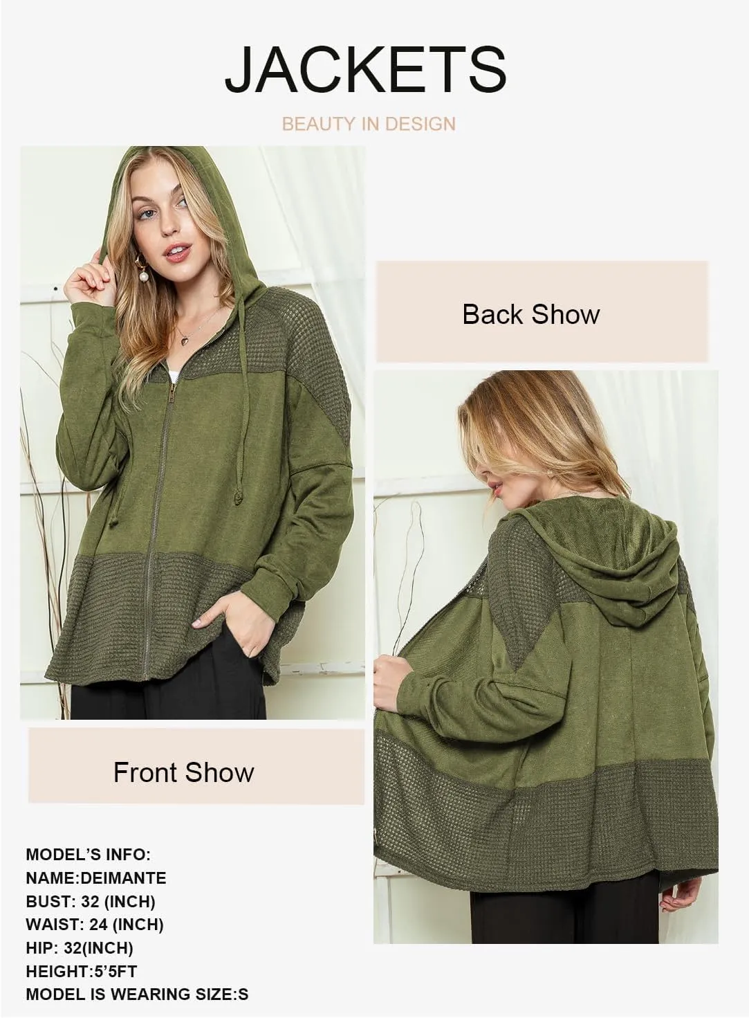 Dokotoo Waffle Knit Hoodies for Womens Zip Up Fall Outfits 2024 Drawstring Casual Oversized Jackets