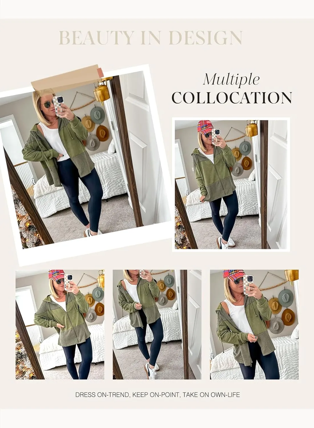Dokotoo Waffle Knit Hoodies for Womens Zip Up Fall Outfits 2024 Drawstring Casual Oversized Jackets