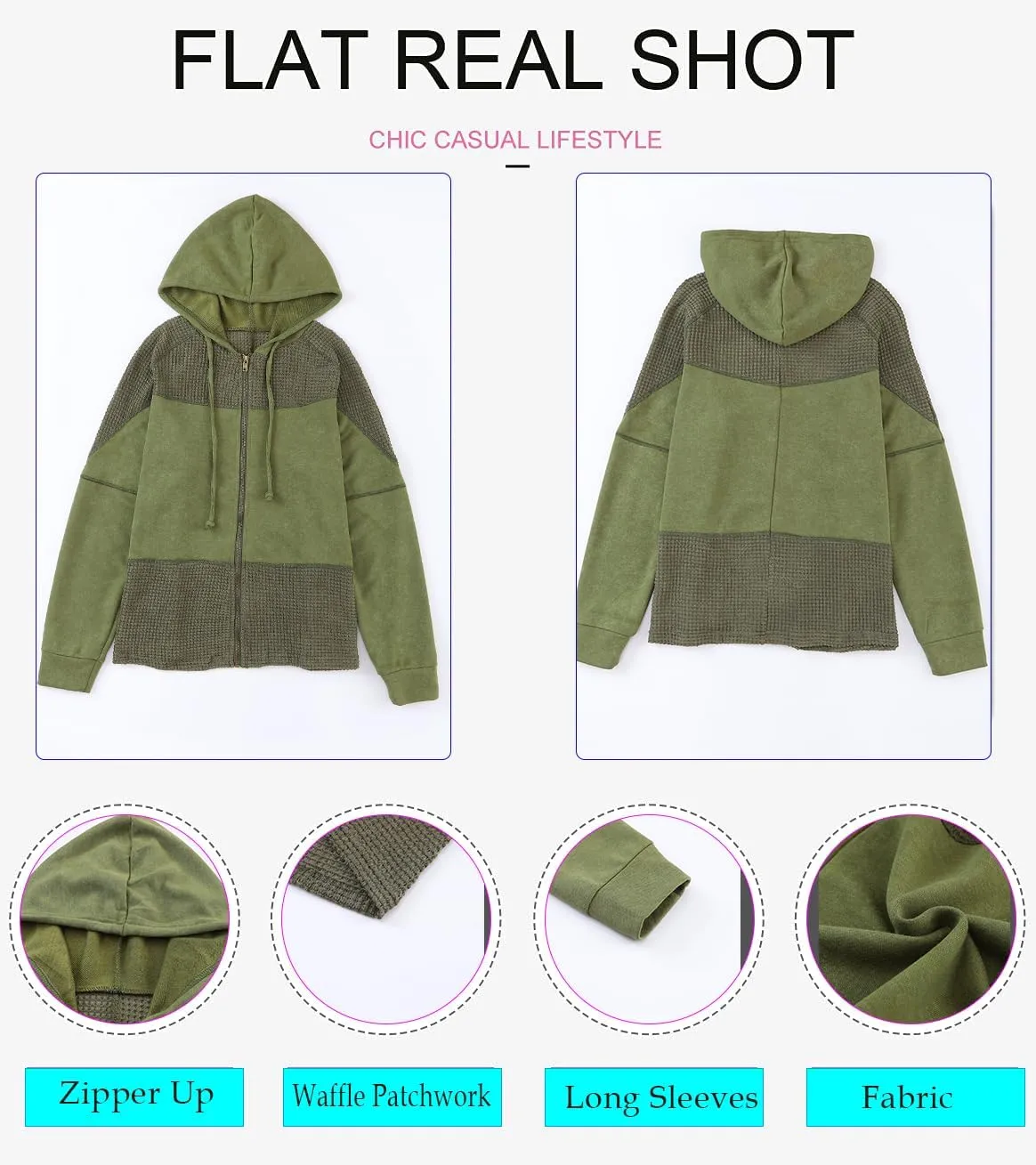 Dokotoo Waffle Knit Hoodies for Womens Zip Up Fall Outfits 2024 Drawstring Casual Oversized Jackets