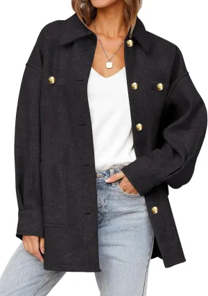Dokotoo Women's Fall Oversized Long Sleeve Shacket Jackets 2024 Button Down Coats with Pockets
