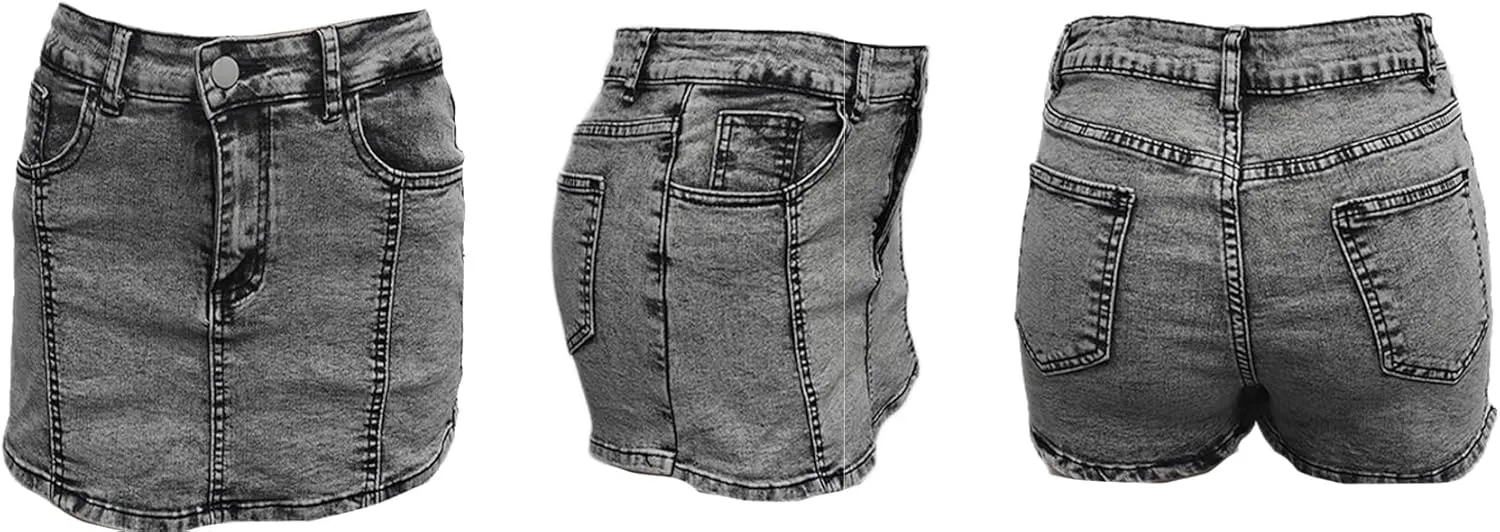 Ecirod Womens Summer Denim Pleated Mini Skorts Frayed Raw Hem High Waisted Slit Bodycon Jean Skirt Shorts with Pockets