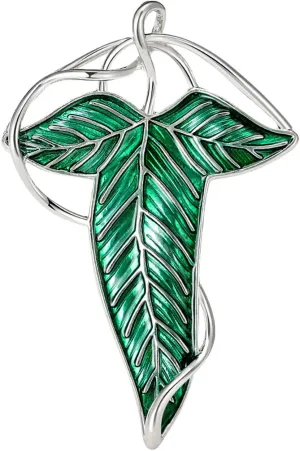 Elegant Elven Green Tree Leaf Enamel Pin Deluxe Brooch for Women and Men | White Gold-Plated Cosplay Jewelry | Cloak Clasp, Suit Pendant, Daily Wear Accessory Silver